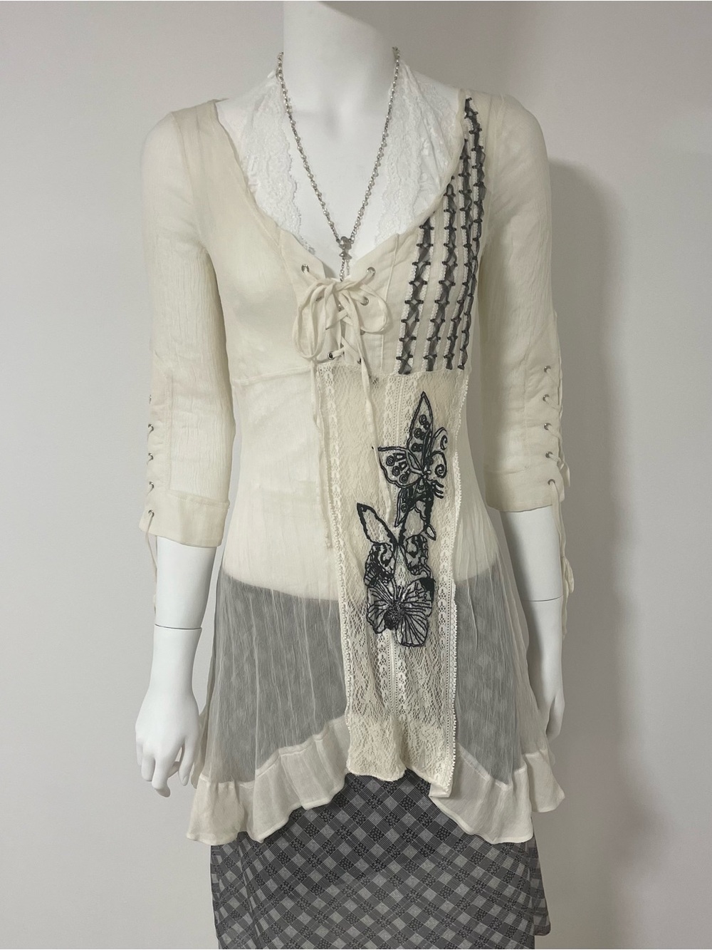 Save the queen see through Lace-Up Butterfly Tunic long sleeve